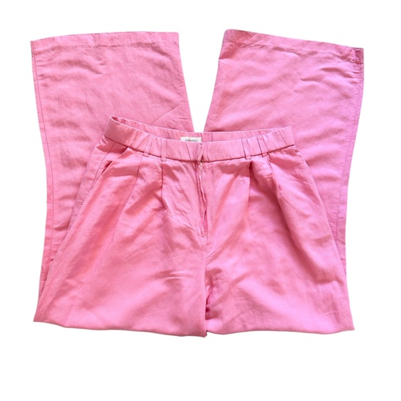 Via Bovio Wide Leg Linen Blend Pink Pants High Rise Vacation Travel Italy Sz XL - Picture 3 of 15